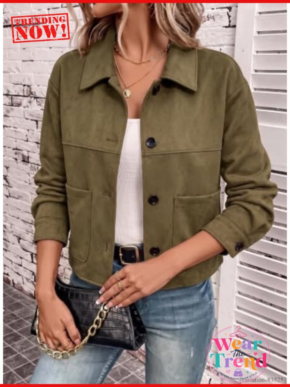 Faux Suede Cropped Bomber Jacket Button Down Casual Lightweight Women's Coat - Picture 2 of 6